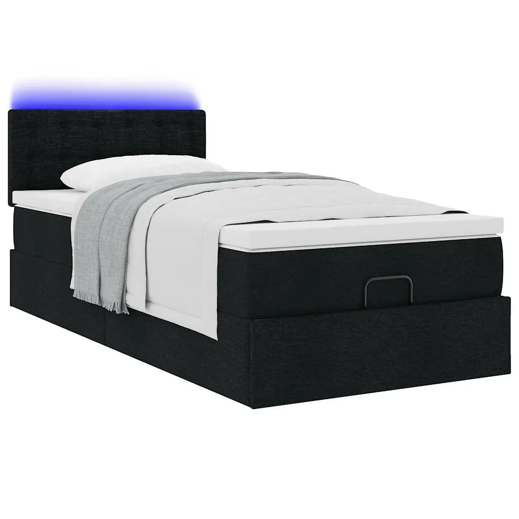 Pouf Letto con Materasso e LED Nero 80x200cm in Tessuto 3312431