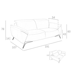 Divano a 2 posti in pelle tortora