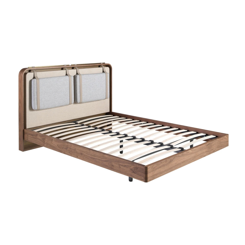 Letto in tessuto color beige e grigio