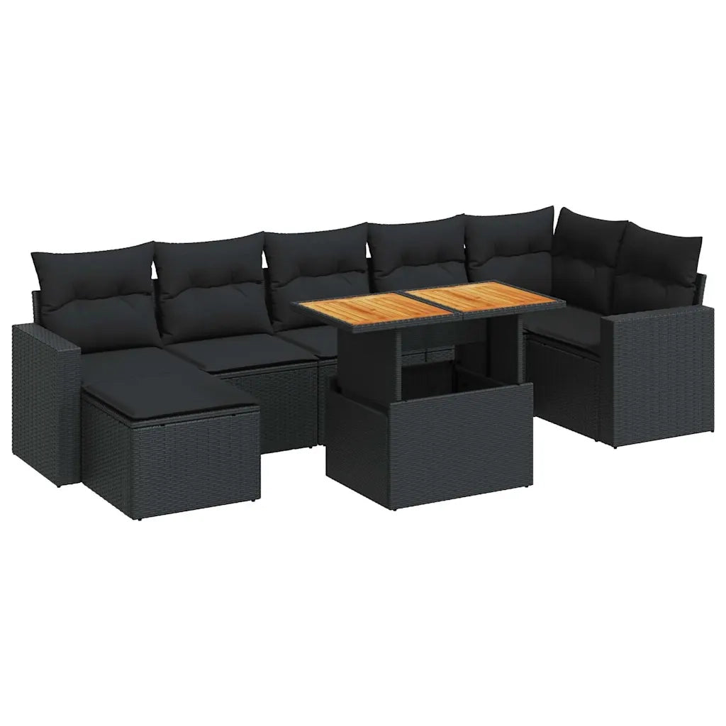 Set Divani da Giardino con Cuscini 8 pz Nero in Polyrattan 3327065
