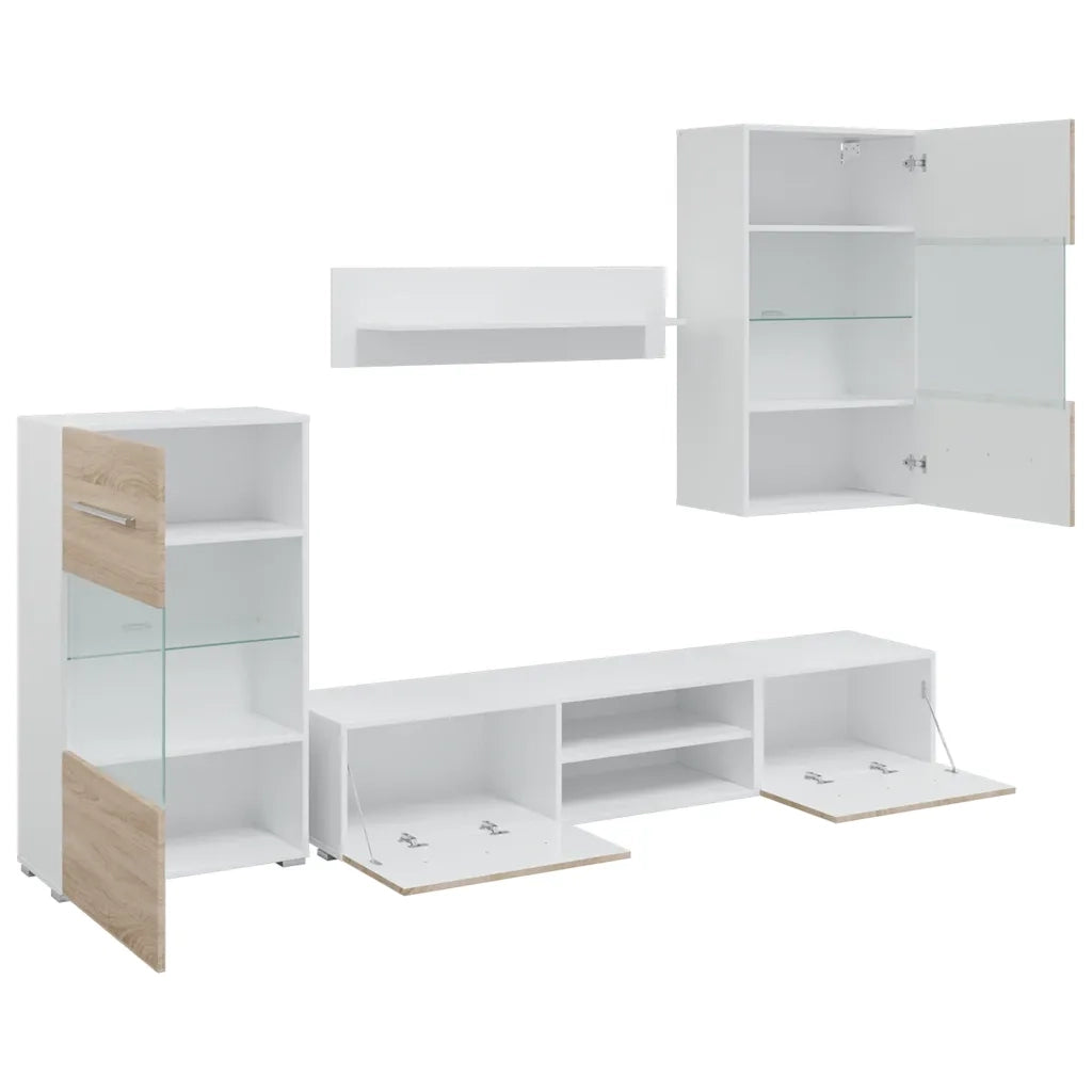 Mobile TV 5 pz-Mobile per TV-Credenza TV con Illuminazione a LED Rovere Sonoma Truciolato