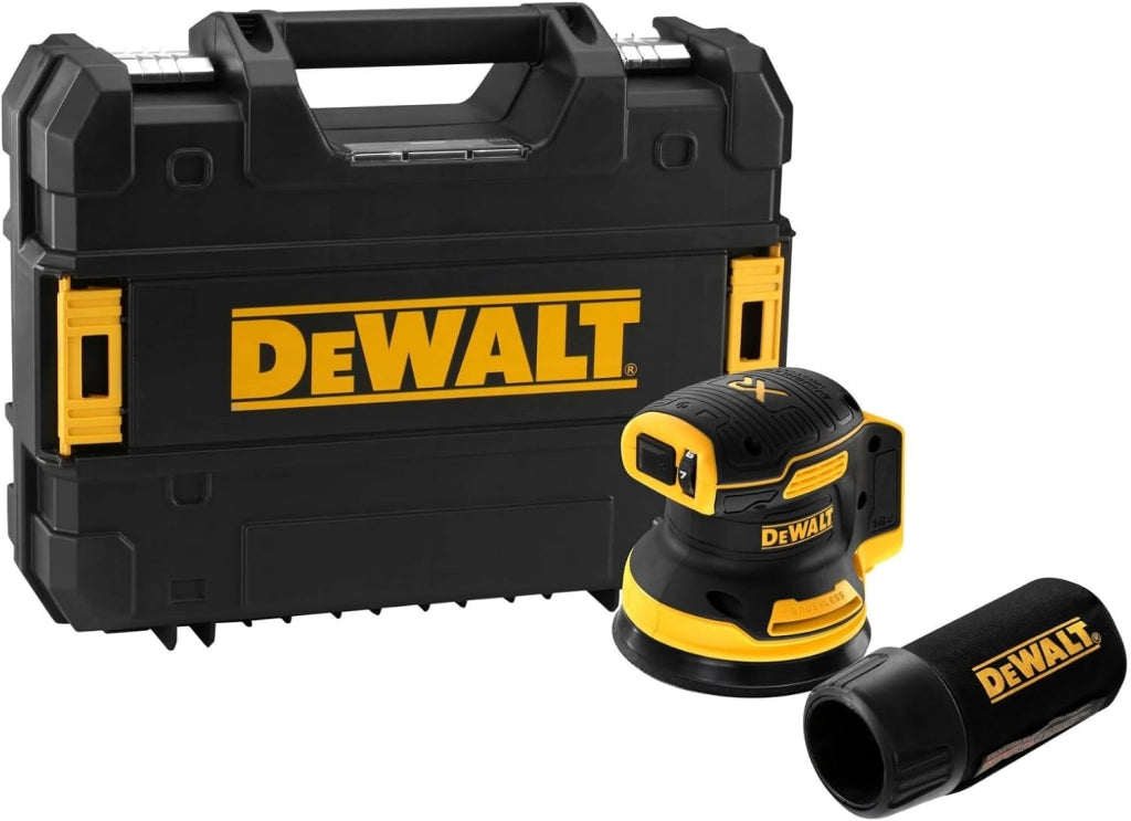 DEWALT Levigatrice Rotorbitale Brushless 18V XR, Platina 125mm, Regolazione Velocità, Impugnatura Ergonomica, Hook & Loop, Basse Vibrazioni, Interruttore Sigillato, Solo Corpo – DCW210NT-XJ