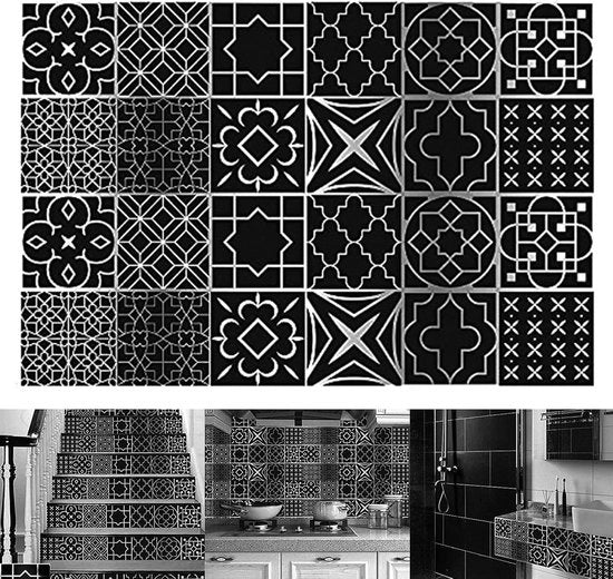 24 Stickere per Parete Autoadesivi per Decorazione Cucina e Bagno - Film di Gesso Nero (10 x 10 cm)