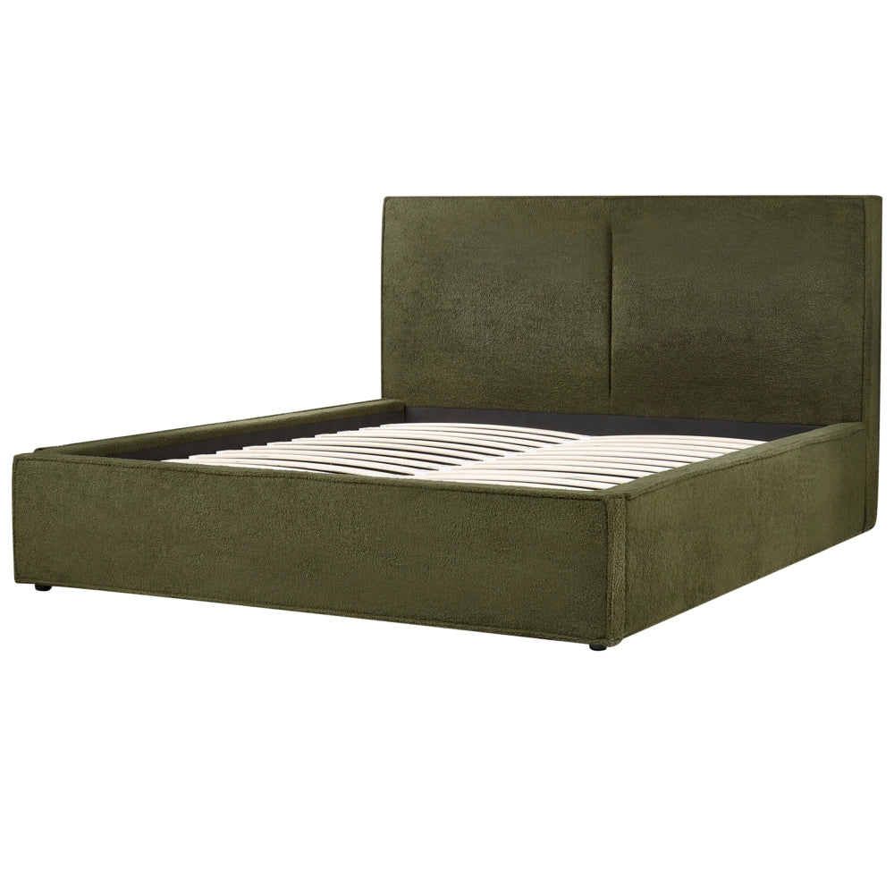 Letto king size 160 x 200 cm Verde Scuro Rivestimento in bouclé Ottomana di contenitore Telaio a doghe Camera da letto moderna contemporanea