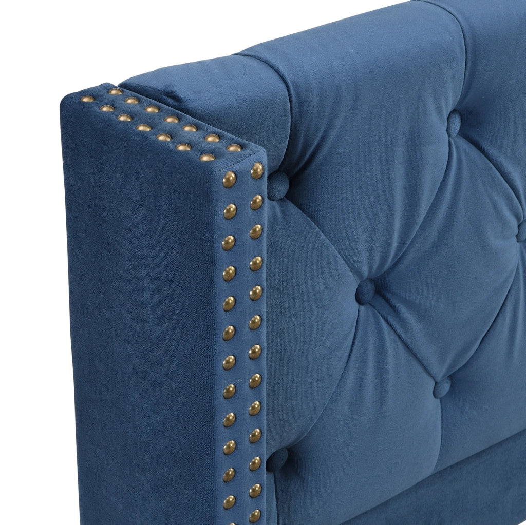 LETTO imbottito 90x200 cm in velluto blu con rete a doghe