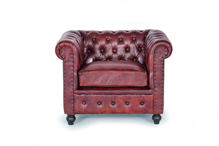 Divano 3 posti "Chester" in cuoio marrone materasée