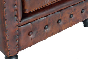 Divano 3 posti "Chester" in cuoio marrone materasée