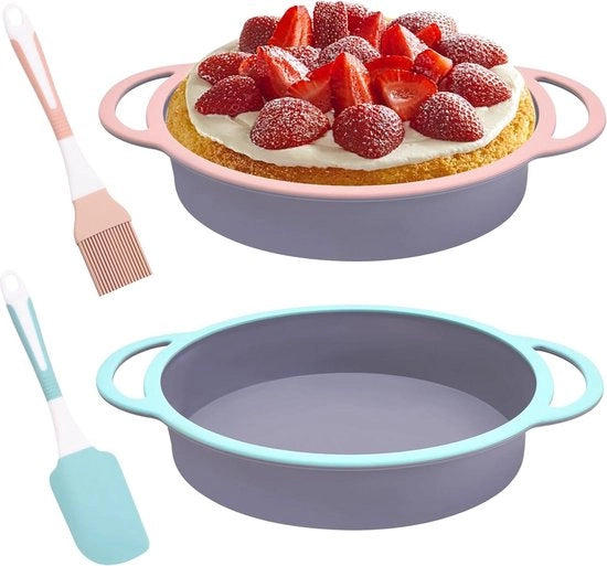 Set di forme per torta in silicone a forma rotonda da 20 cm - 2 pezzi - per torta al cioccolato, torta di crema e torta arcobaleno.