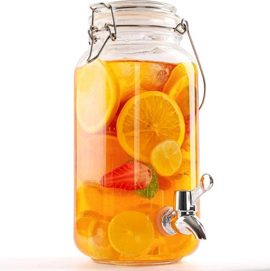 Dispensatore di Bevande in Vetro con Rubinetto - 2,5 litri - Succo, Acqua, Cocktail - Ideale per Feste, Pic-Nic, BBQ