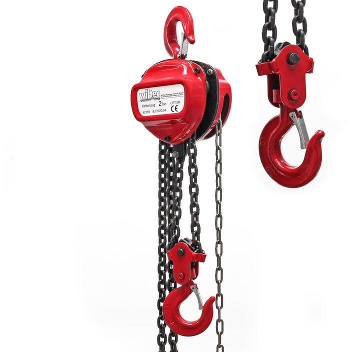 Paranco a catena manuale, max 2000 kg, con catena di 3 m, sollevamento di 2,5 m per carichi pesanti