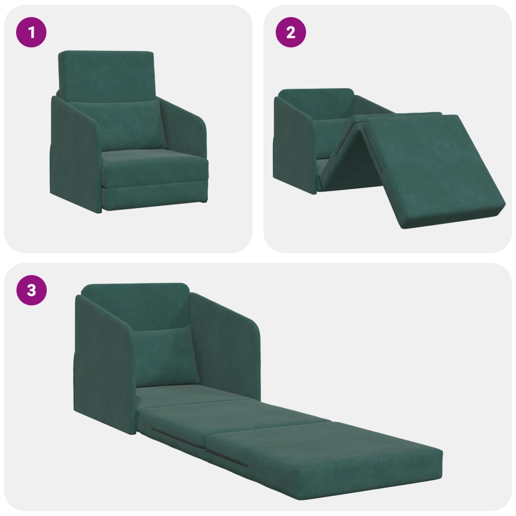 Divano Letto 2-in-1 Verde Scuro 65x80x83 cm Velluto