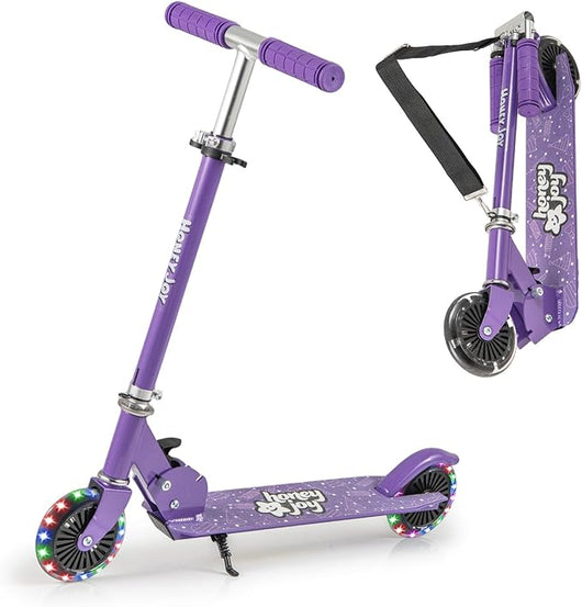 Monopattino per Bambini Pieghevole e Portatile, Monopattino a 2 Ruote con Manubrio Regolabile, Ruote Luminose a LED, Freno Posteriore e Tracolla, Ideale per Bambini e Bambine 3+