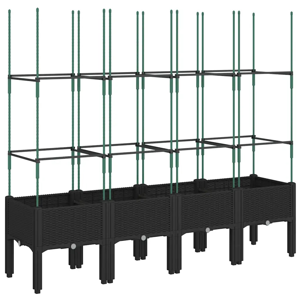 Fioriera da giardino con traliccio-Vaso da Esterno-Vaso con Griglia Nera 160x40x142,5 cm in PP