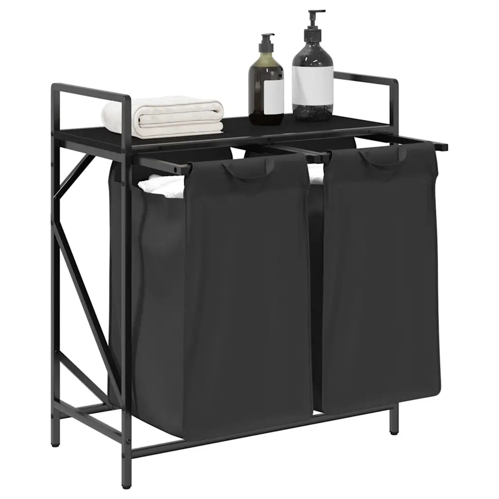 Cesto per la Biancheria 2 Scomparti con Ripiano Rovere Nero 859065