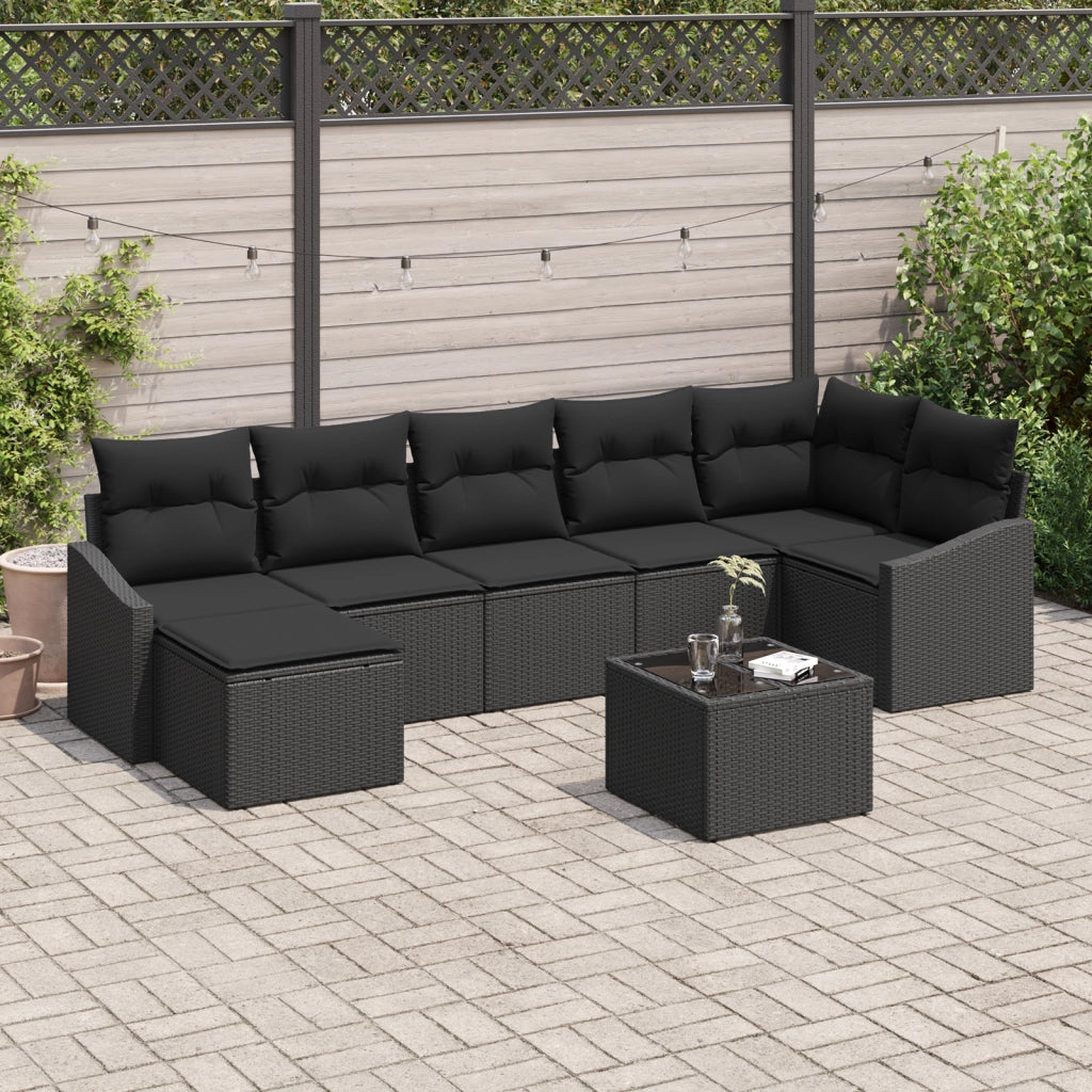 Set Divano da Giardino 8 Pezzi con Cuscini Beige Polyrattan