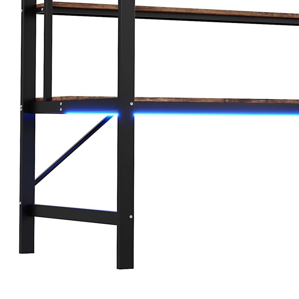 DESMIU Letto a soppalco letto singolo 90 × 200 cm con USB, presa, LED regolabile e scrivania, senza materasso