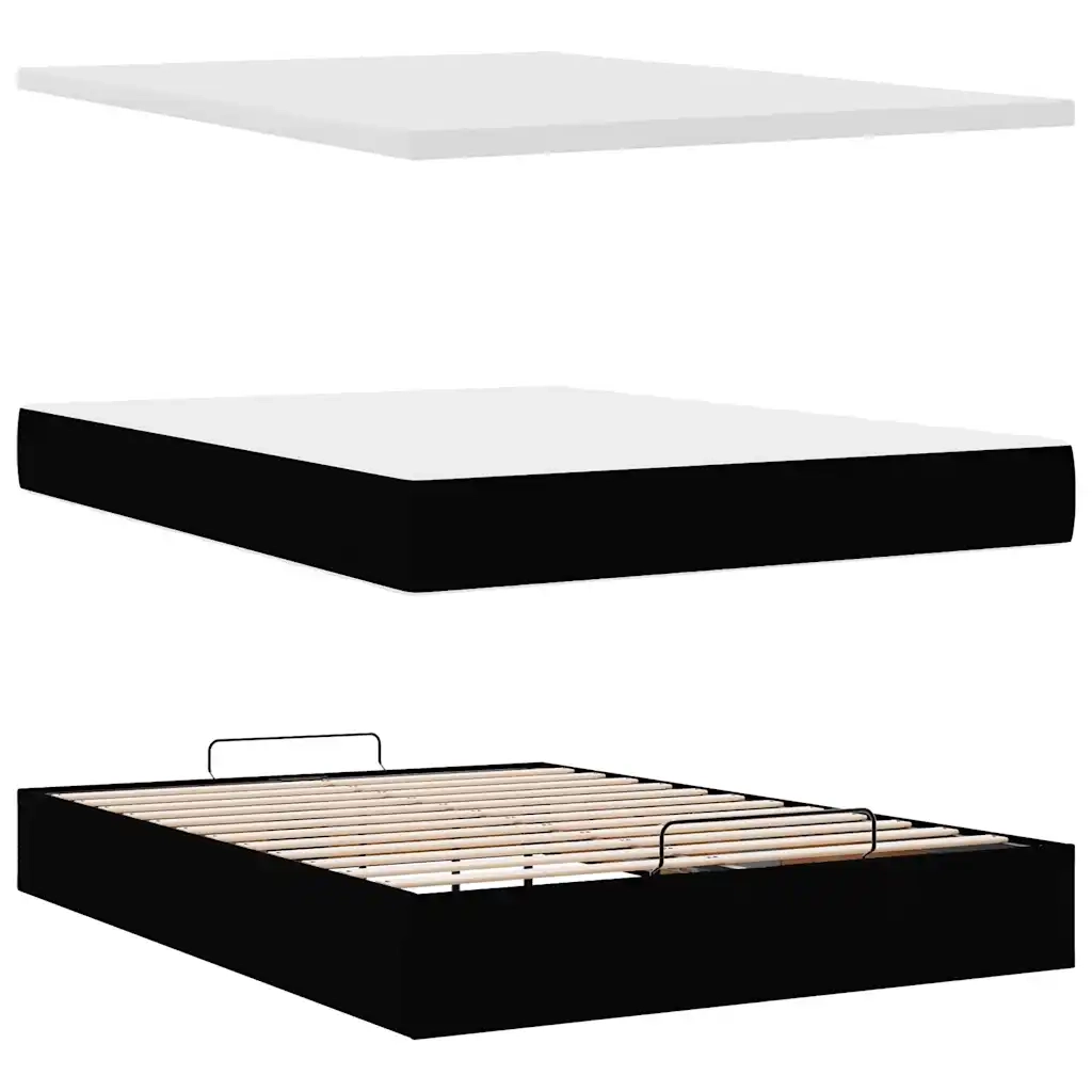 Struttura Letto Pouf con Materasso Nero 140x190 cm in Tessuto 3311108
