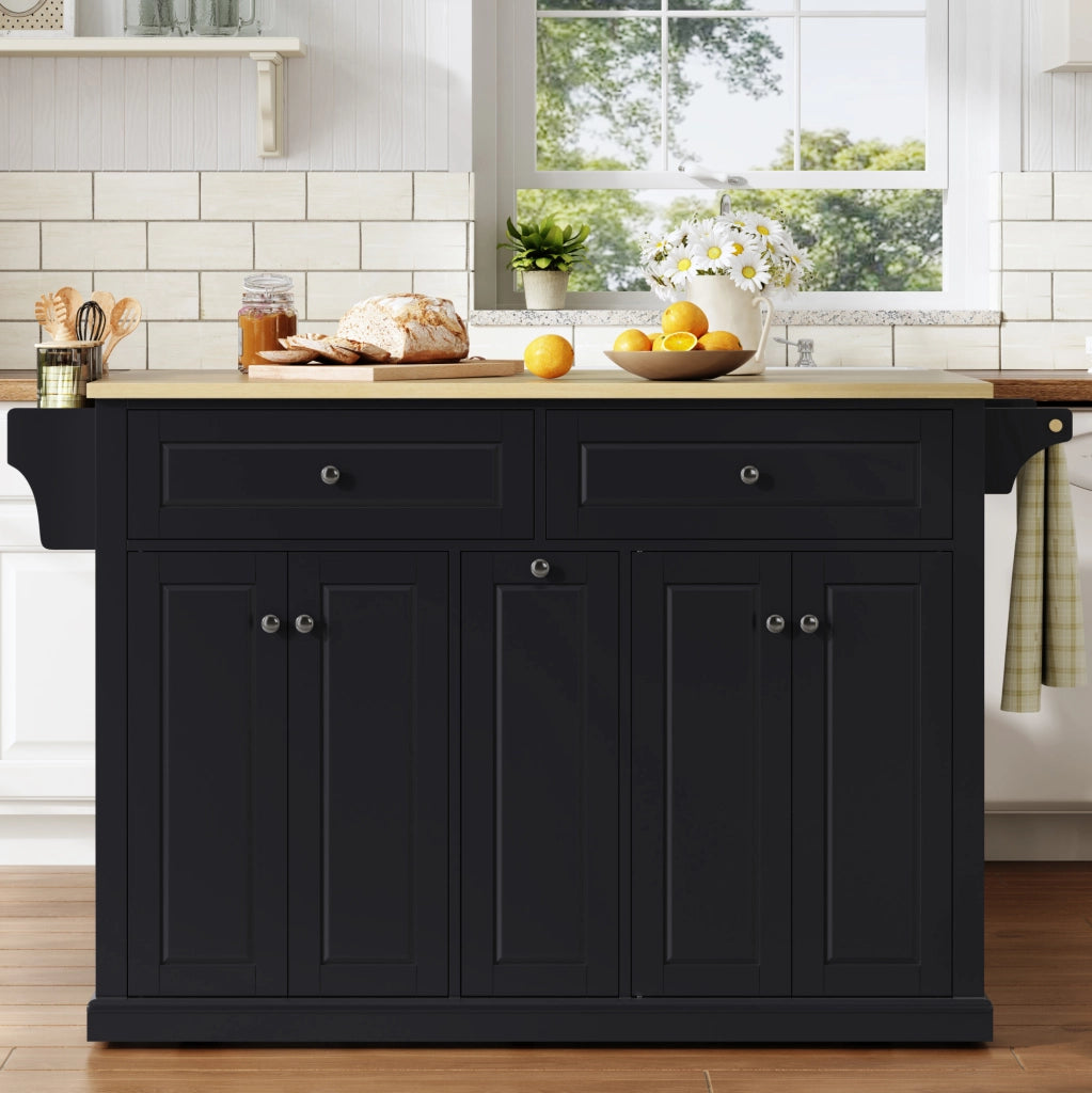 Isola cucina mobile MDF con piano ribaltabile, naturale e nero