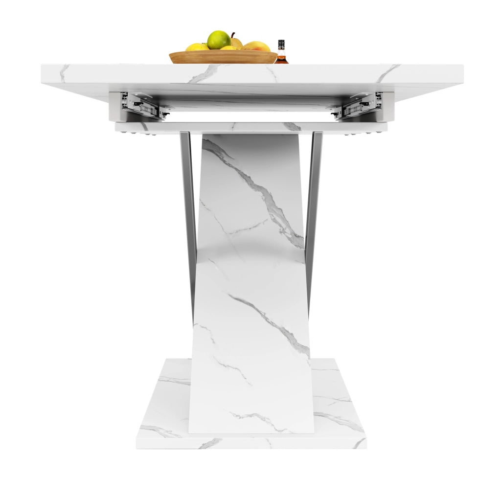 Tavolo da pranzo allungabile 118-157x75x76.4 cm; MDF effetto marmo bianco