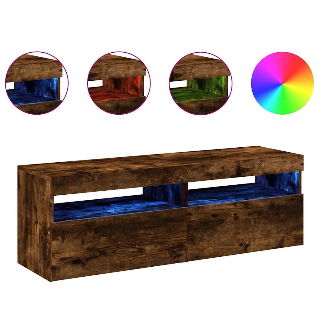 Mobile TV multimediale scaffale TV credenza mobile TV sala da pranzo soggiorno camera da letto 2 pezzi con luci LED rovere affumicato 60 x 35 x 40 cm marrone 02_0028577