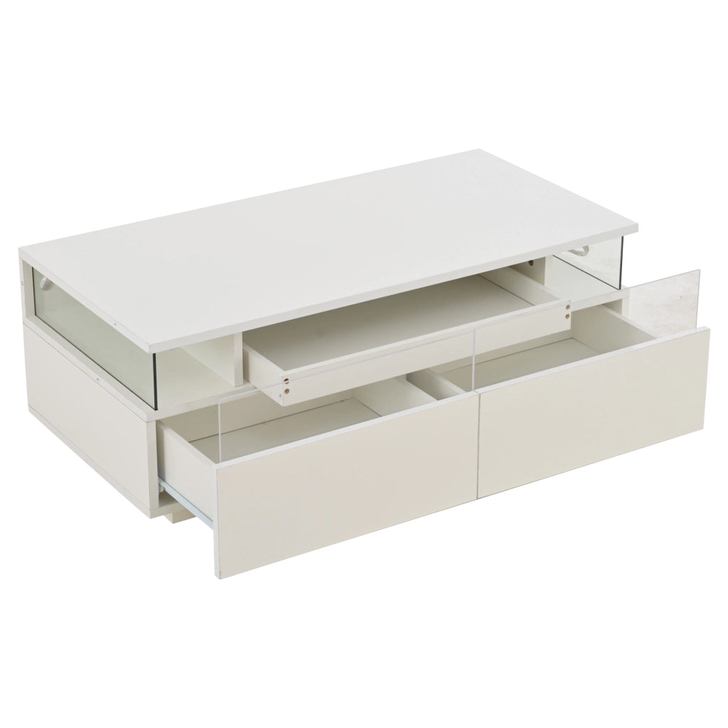Tavolino da caffè con 2 cassetti e LED - per soggiorno - 90×45×35.5 cm - bianco
