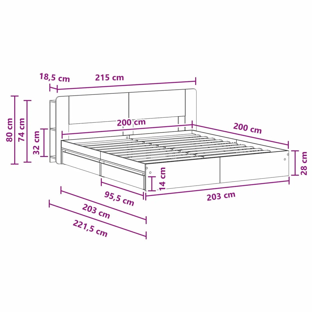 Telaio del letto con storage con cassetto Nero 200 x 200 cm 3433605