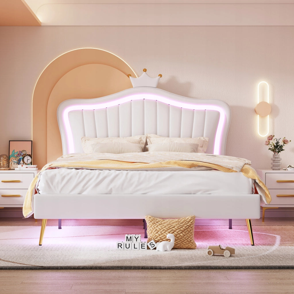 Letto imbottito 140x200 - Xylo - Bianco con LED
