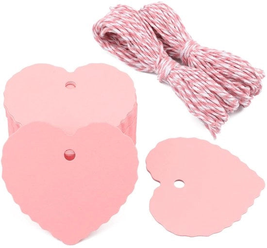 Etichette cuore - 100 pezzi - Carta kraft - Rosso - Valentino - Etichette con cordino - Sostenibili e stili