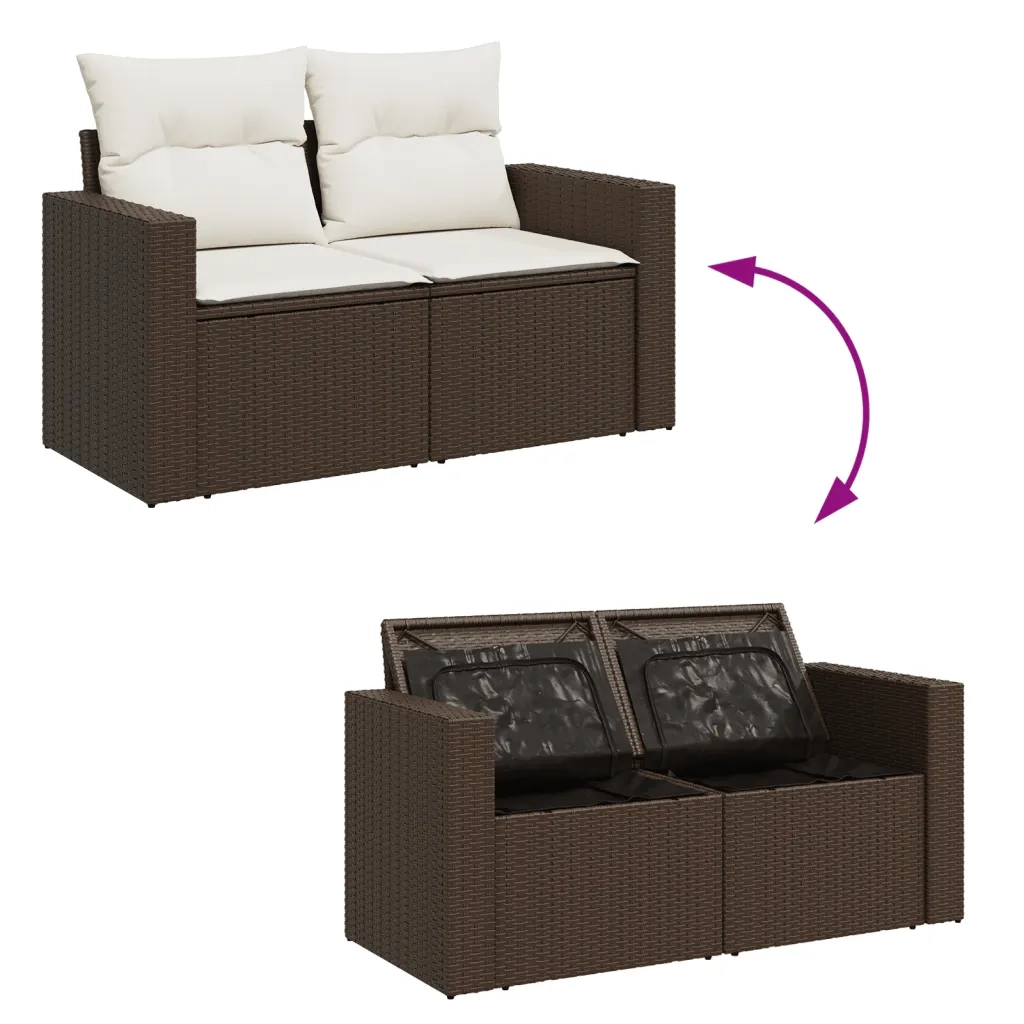 Divano da Giardino a 2 Posti con Cuscini in Polyrattan Marrone 366220