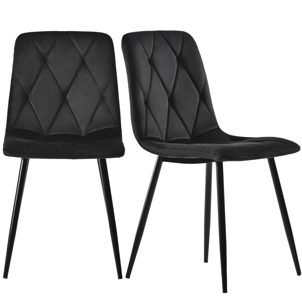 Set di 4 sedie da pranzo imbottite in velluto nero con gambe in metallo