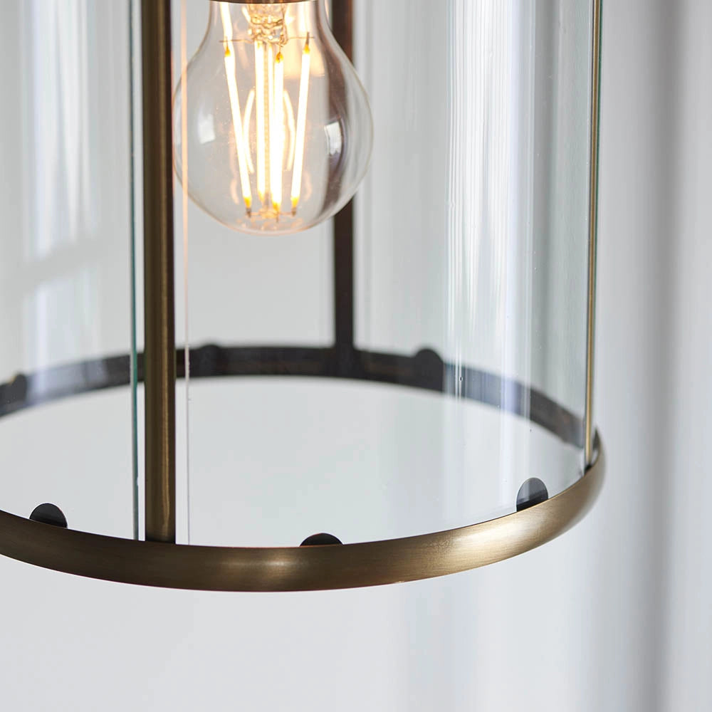 Lampada sospensione industriale ottone antico vetro E27 Endon