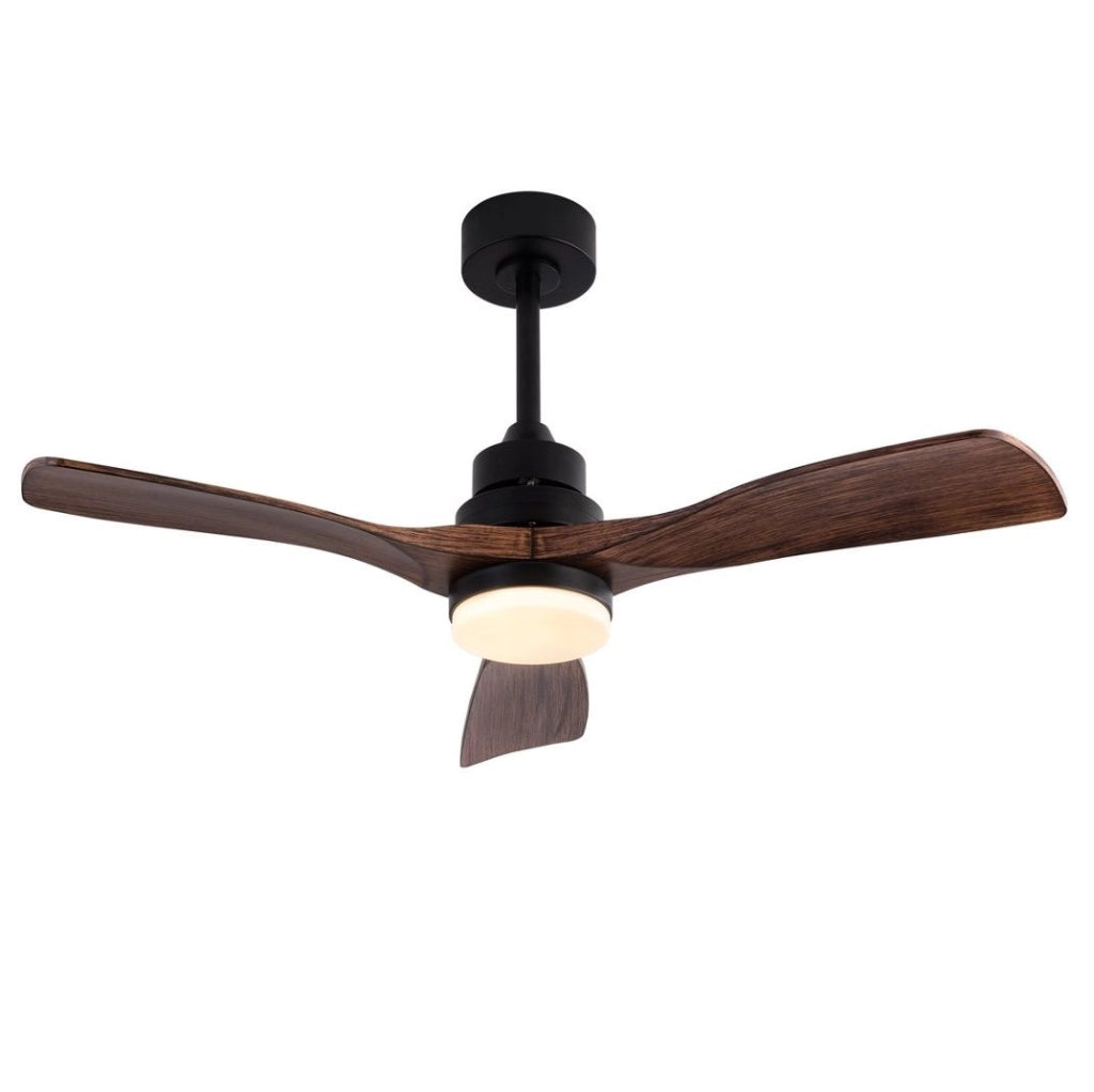 Ventilatore da soffitto 42 pollici con luce LED e telecomando; nero e noce scuro in ABS