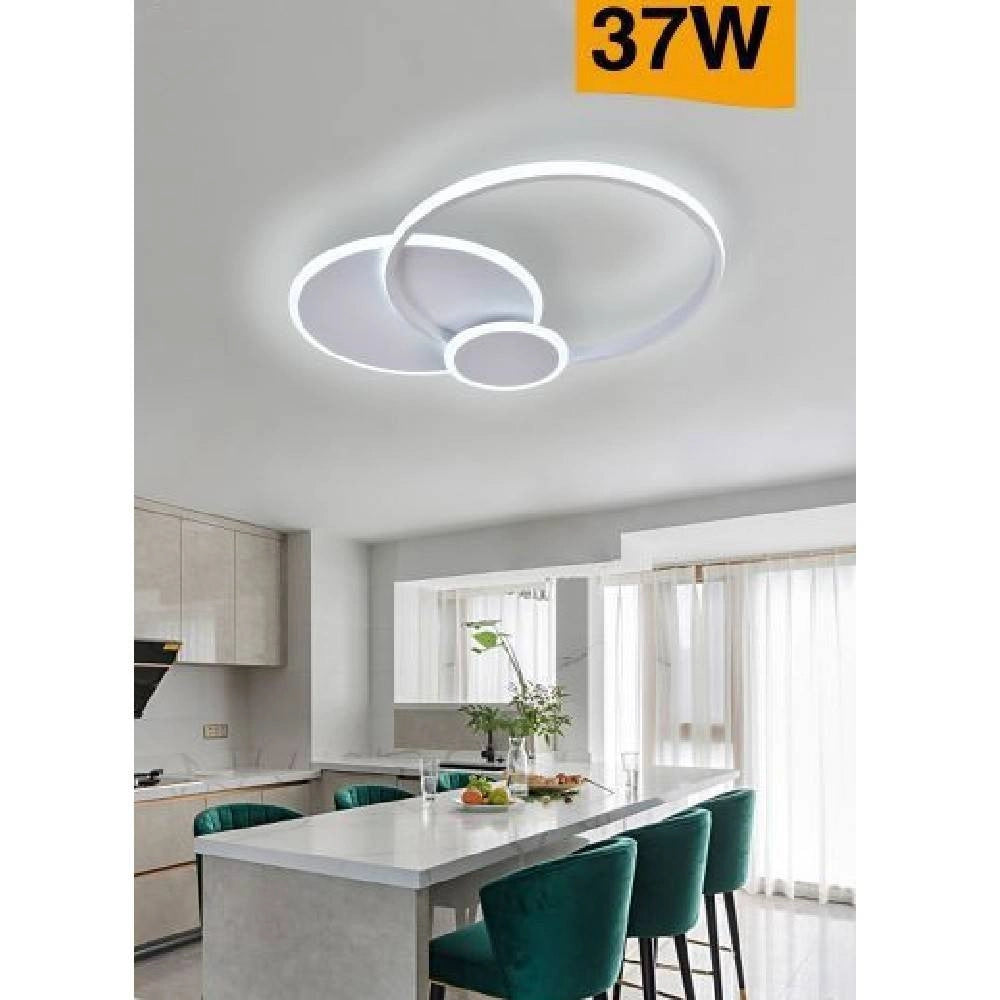 Trade Shop - Plafoniera Led Design Moderno 3 Cerchi 37 Watt Luce Fredda Naturale Calda C32 - -bianco Freddo      -