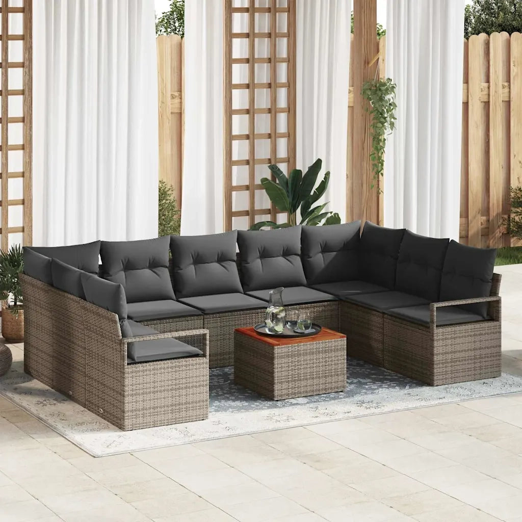 Set Divano da Giardino con cuscino 10 pcs Grigio polyrattan 3347748
