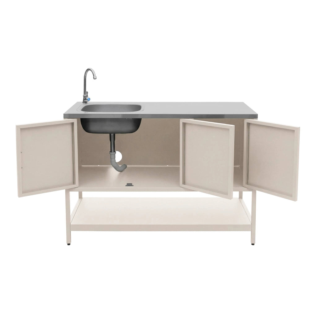 Mobile da esterno in acciaio con lavandino, 120cm, beige