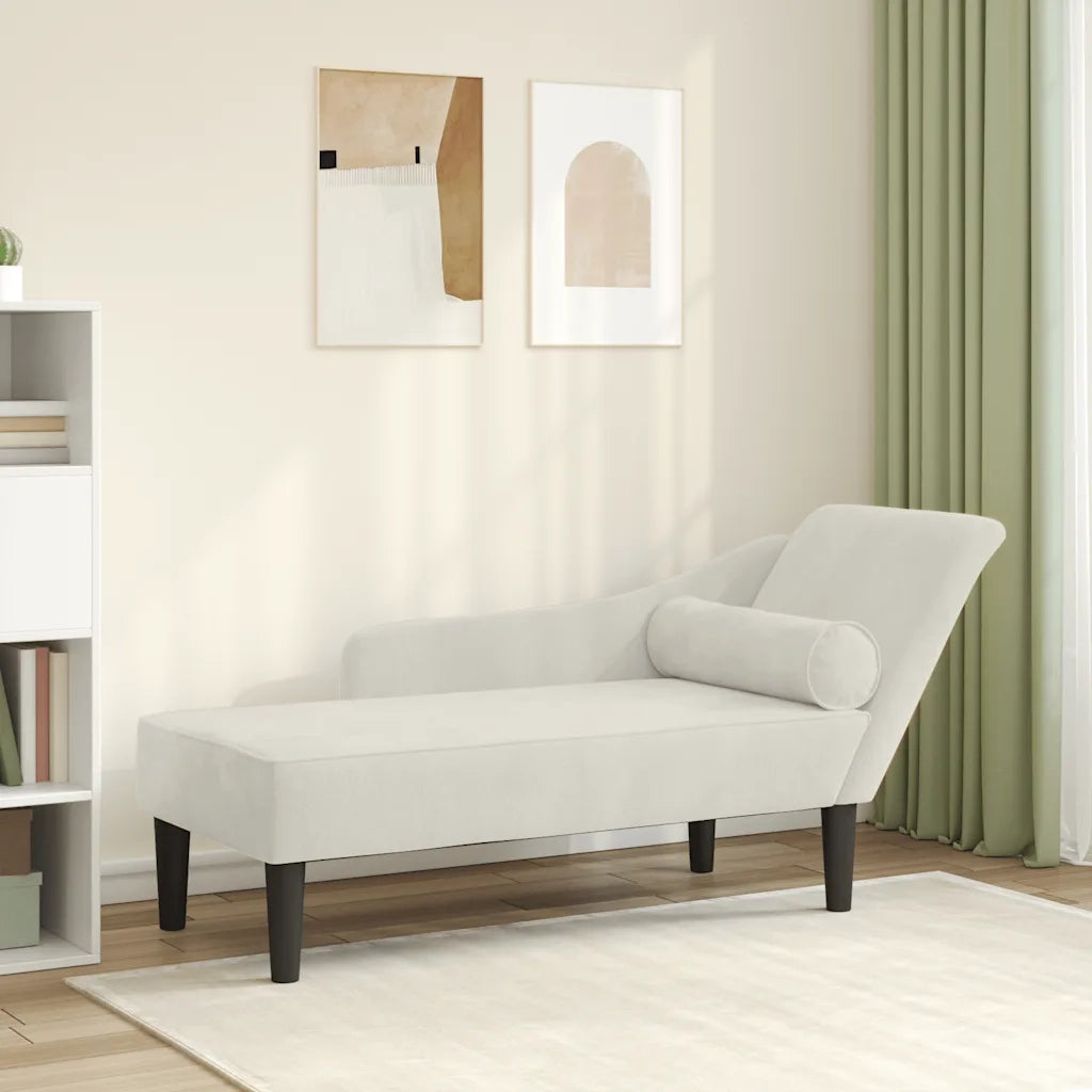 Chaise Longue con Cuscini Crema in Velluto CFW6609977