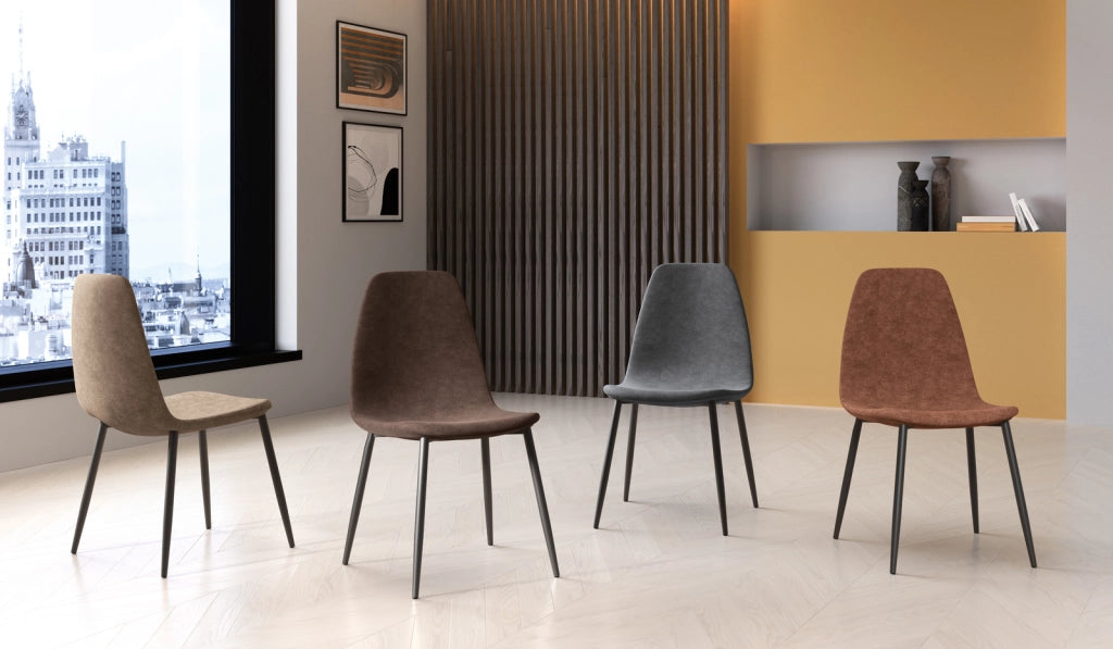 Sedia Brigitte in Similpelle Grigio Vintage con Struttura in Metallo Antracite - Seduta Imbottita Design Moderno Industrial - 4 Pezzi