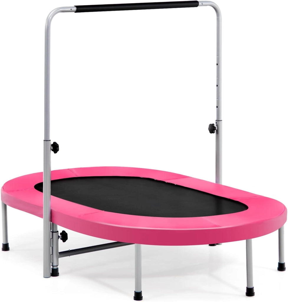Trampolino Elastico da Interno ed Esterno, Tappetino Elastico Pieghevole per Adulti e Bambini con Maniglia Regolabile, Molle e Cuscinetto di Sicurezza, Trampolino Ovale per 2 Persone