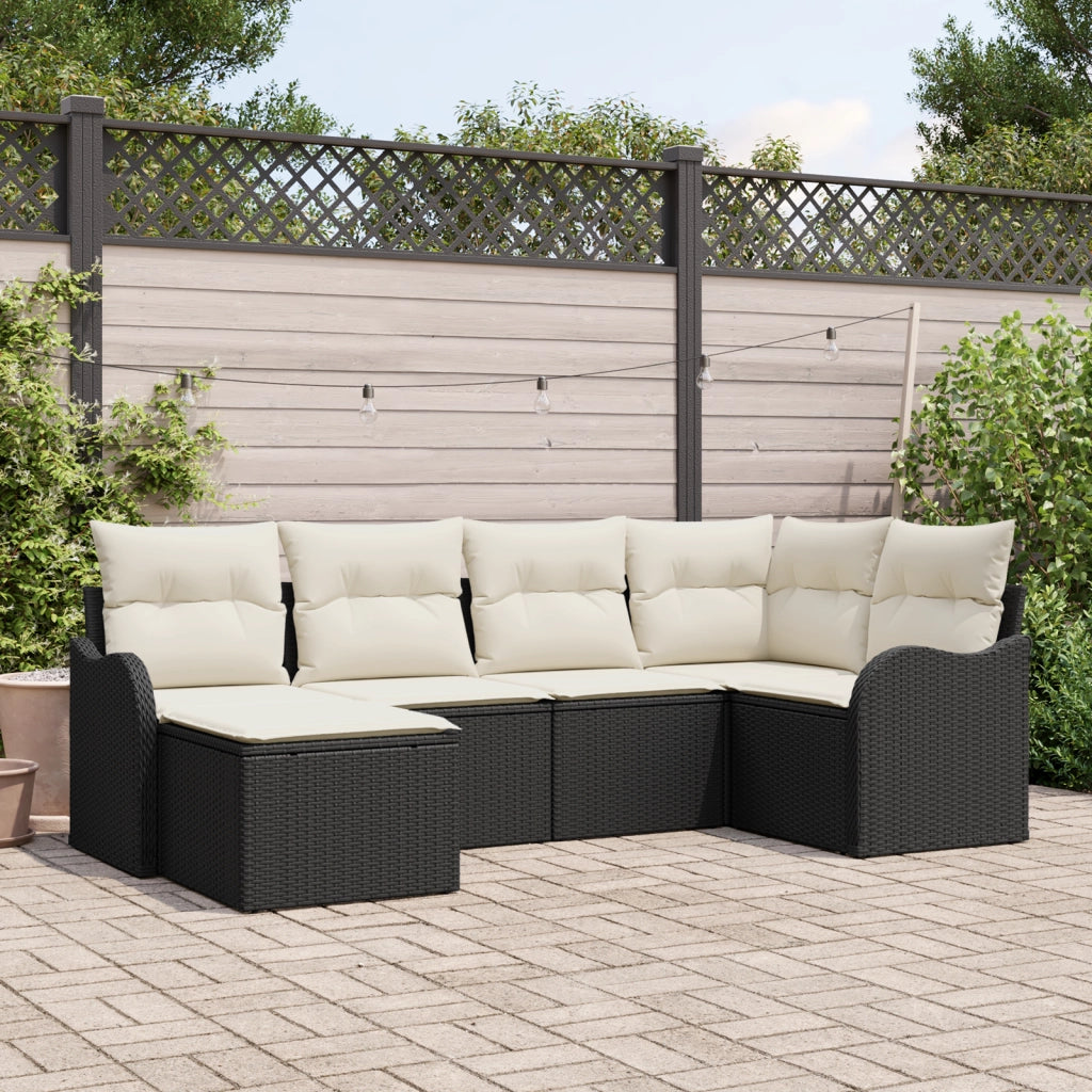 Set divano da giardino 6 pezzi con cuscini Rattan polyrattan nero
