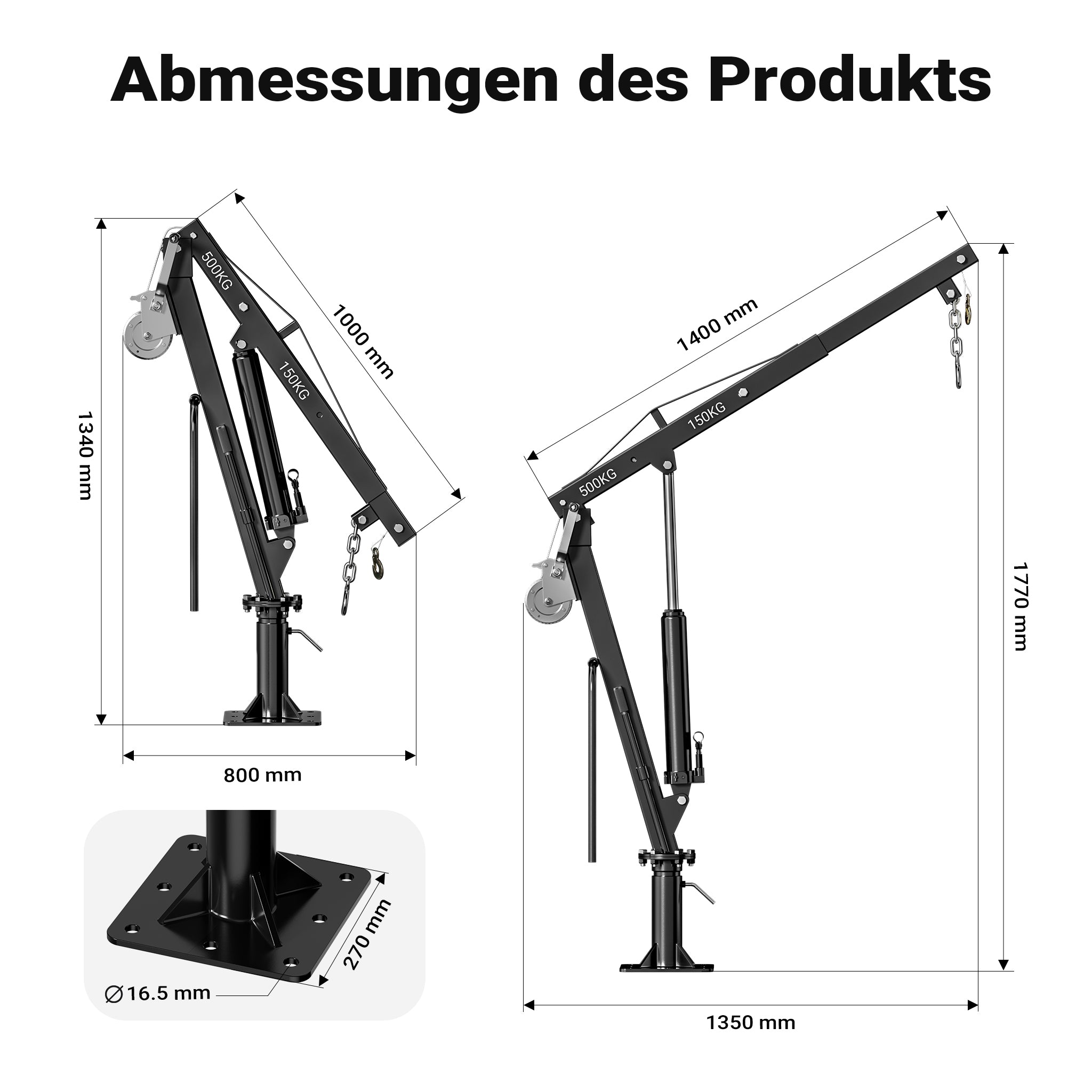 Gruetta per pick up idraulica con verricello max 500 kg 1770 mm girevole a 360° Mini gru di sollevamento