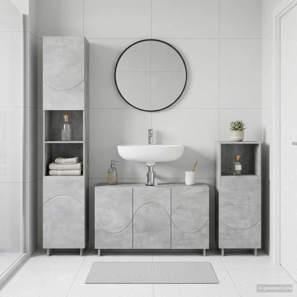 Set mobili da bagno 3 pz Grigio Cemento Legno ingegnerizzato 3433058