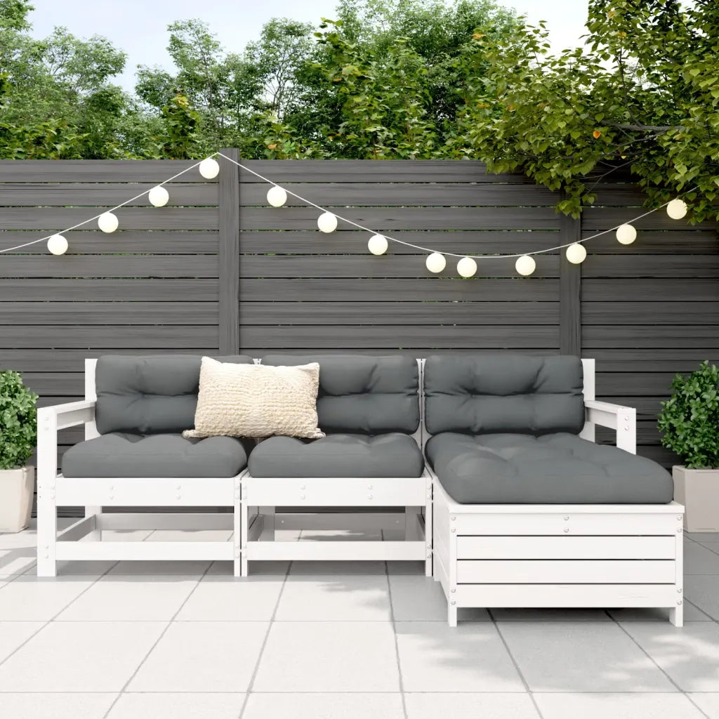 Set Salotto da Giardino 4 pz Bianco in Legno Massello di Pino
