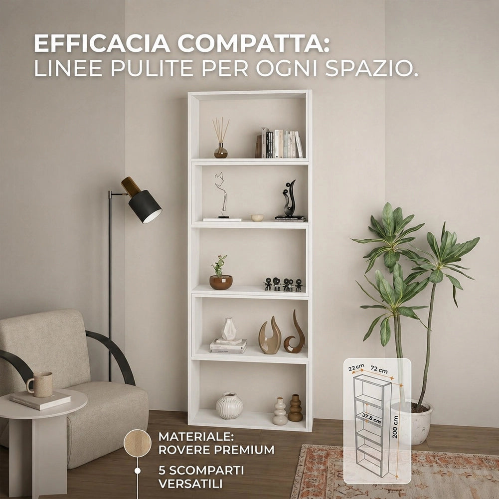 Libreria Modulare Apribile Legno Bianco Scaffale Libri Componibile 72x22x200cm
