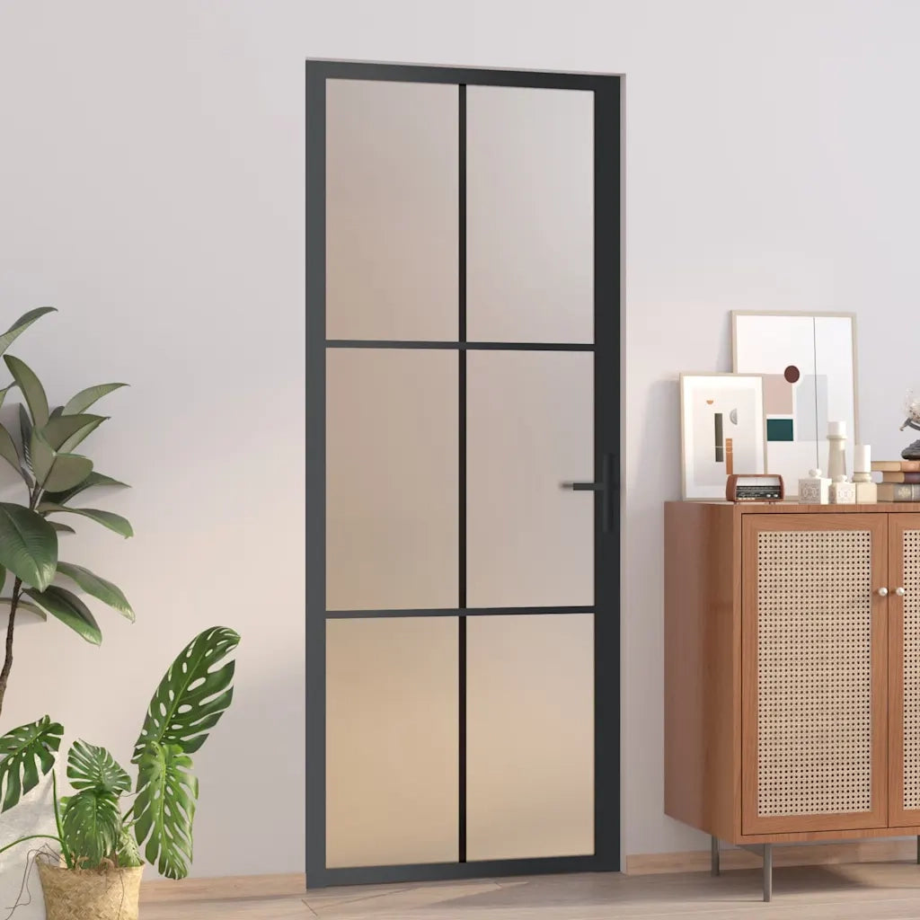 Porta Interna 83x201,5 cm Nero Opaco Vetro e Alluminiocod mxl 121402
