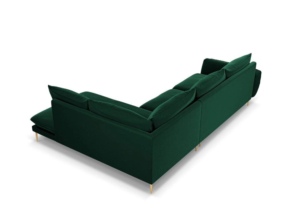 Cosmopolitan Design - Divano angolare destro "Vienna" 6 posti in velluto verde bottiglia 