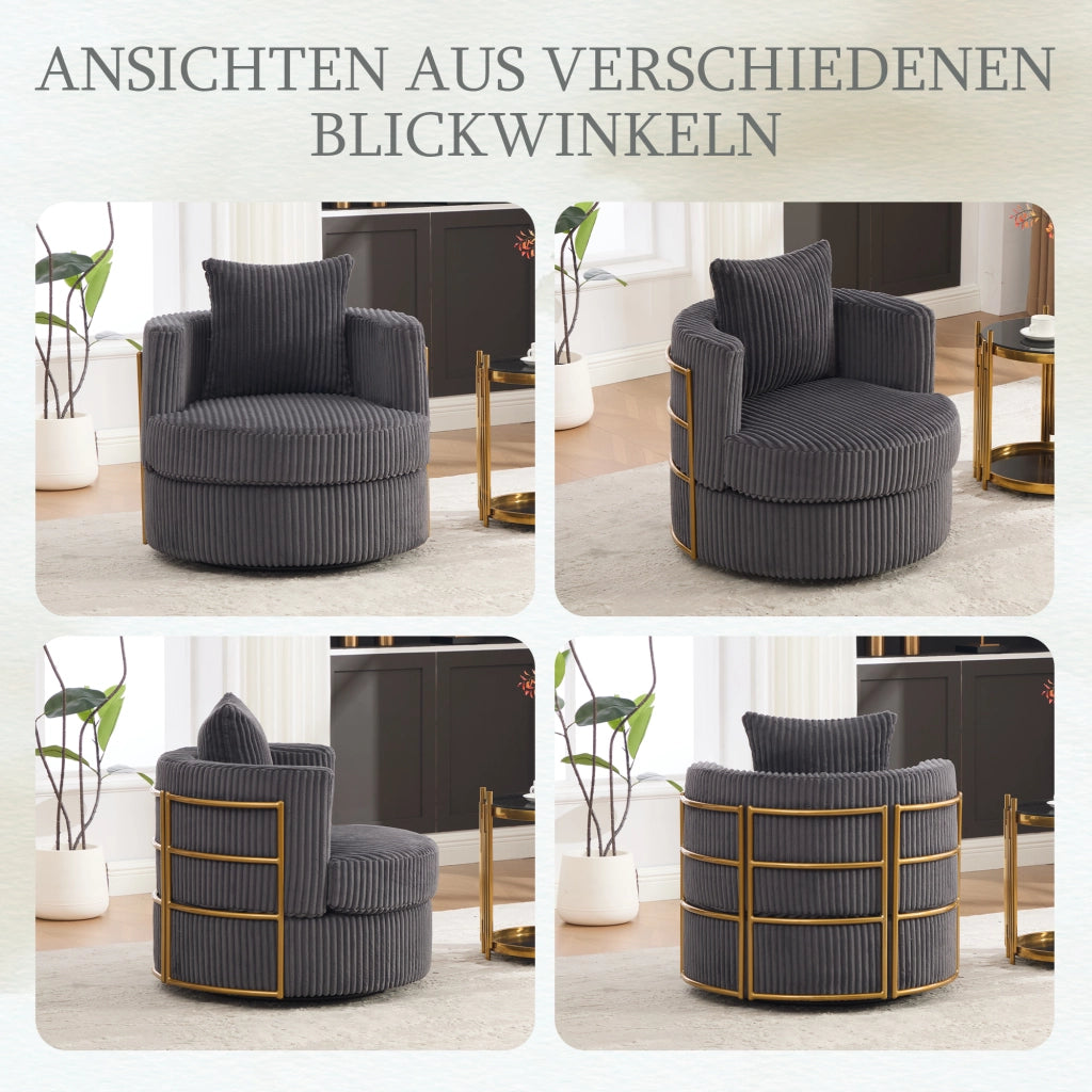 POLTRONA girevole 360° con vano contenitore 76x79x78 cm in corduroy grigio