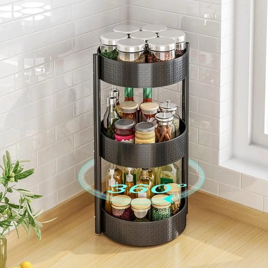 Organizzatore per Cucina a 3 Livelli con Sostegno Rotante e Piatto Rotante per Cucina