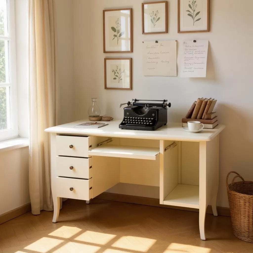 Scrivania porta computer arte povera legno avorio opaco 130x75x81 - Mobili 2G