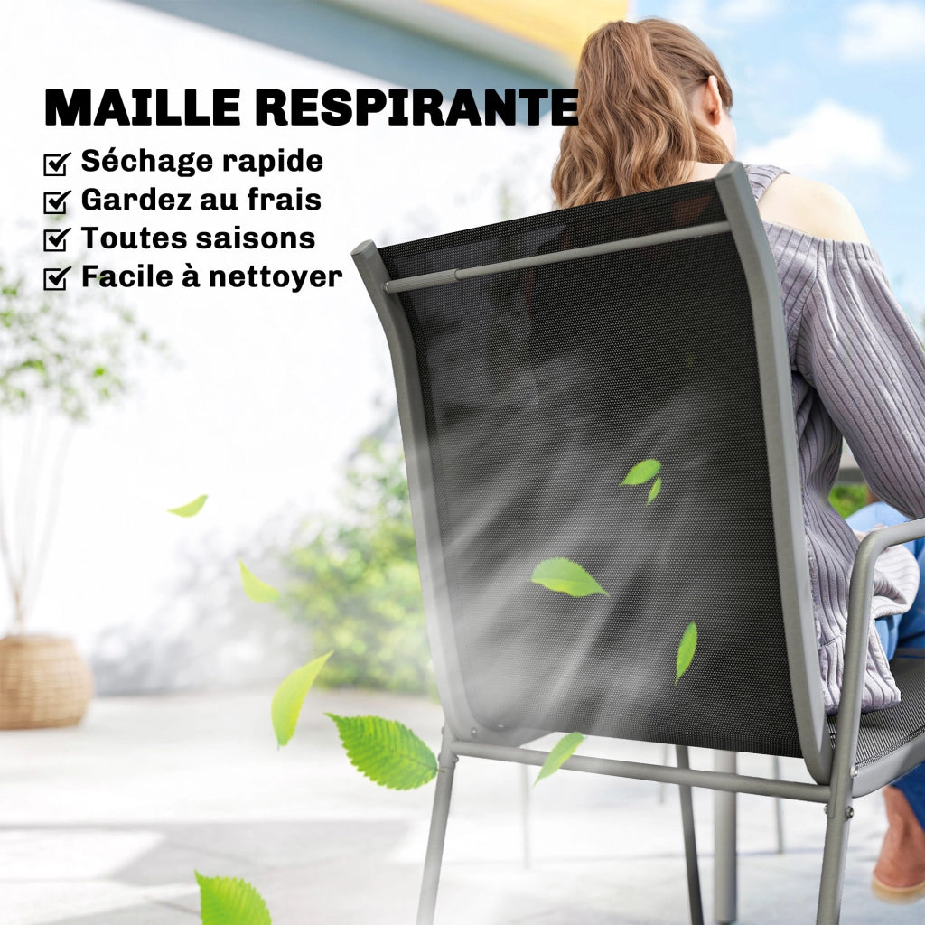 Set Giardino 6 Posti con Sedie Impilabili ¨C zephmum ¨C Argento 70x51x87cm
