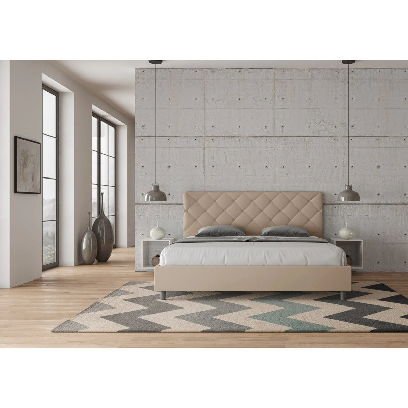 Letto imbottito Matrimoniale 180x210 cm Priya - Similpelle,Senza rete,Tortora